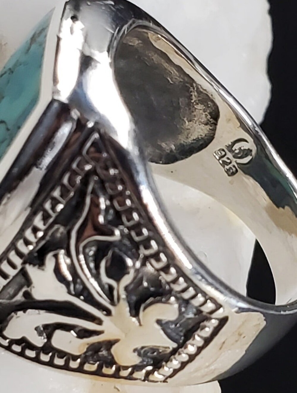 Sterling Silver 925 Men's Ring Size 10.2 Geniine American Turquoise Stone - Picture 5 of 9